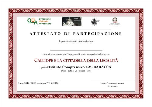 Il Diplomino della Legalità rilasciato agli alunni dell'IC F. Baracca per il biennio 2014-15/ 2015-16