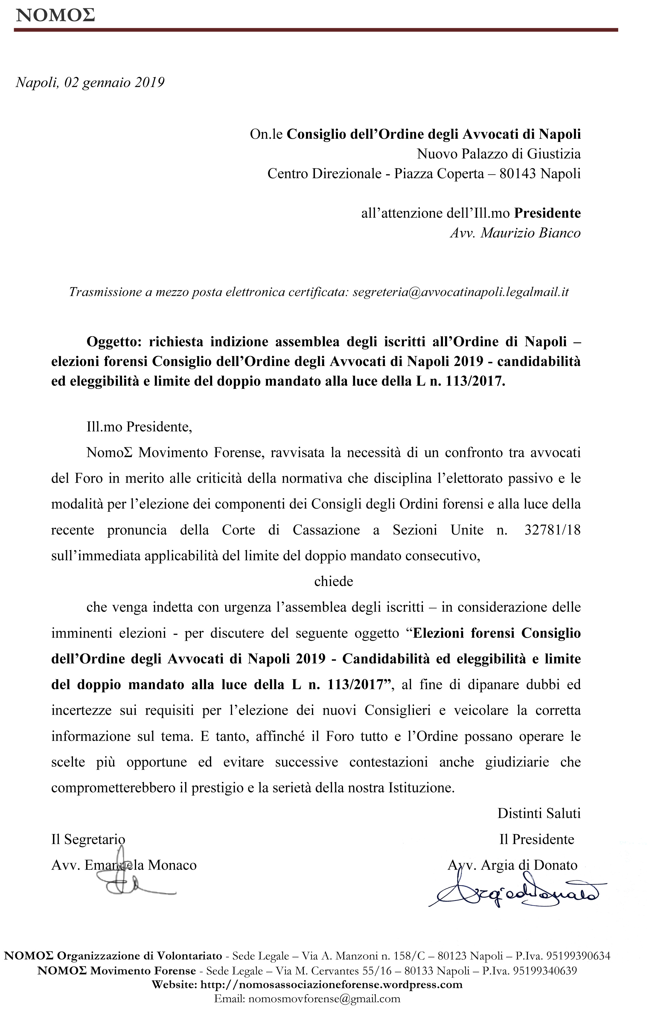 Microsoft Word - Richiesta assemblea degli iscritti Ordine degli