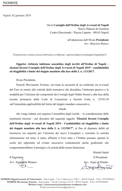 Microsoft Word - Richiesta assemblea degli iscritti Ordine degli